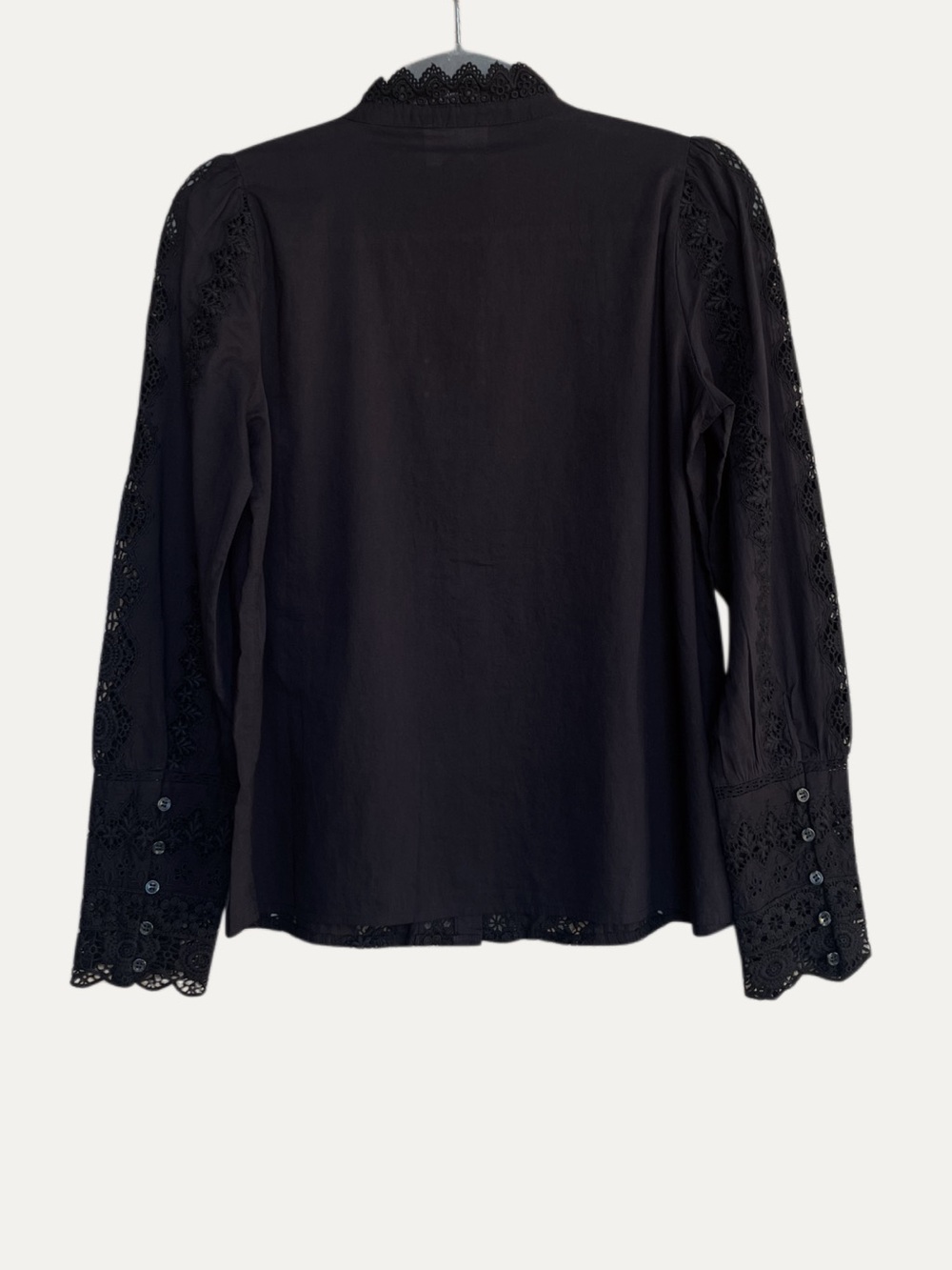SEZANE NWT Black Floral Embroidered Crochet Lace Button Down Rym Shirt Blouse - Picture 7 of 16